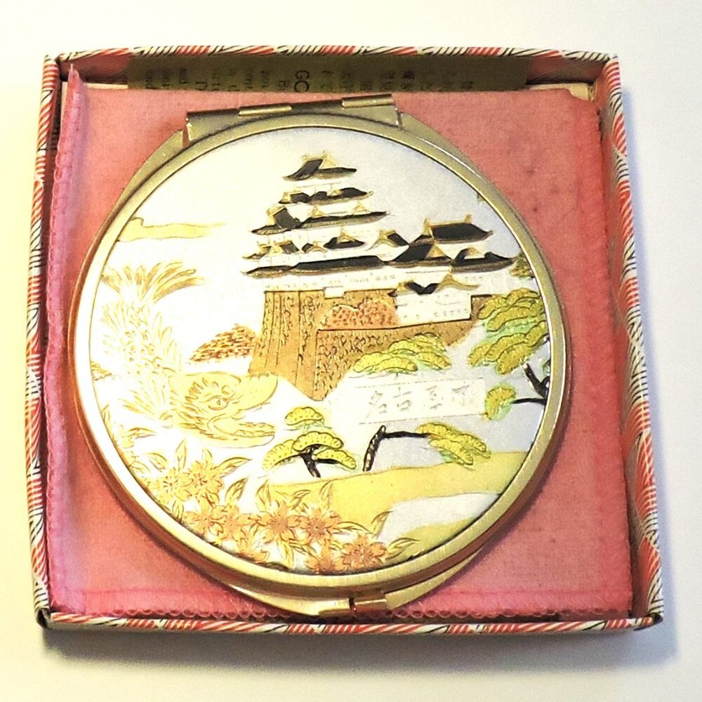Japanese Chokin Art Compact Mirror In Box With Protective Pouch Purse Size - Picture 6 of 7